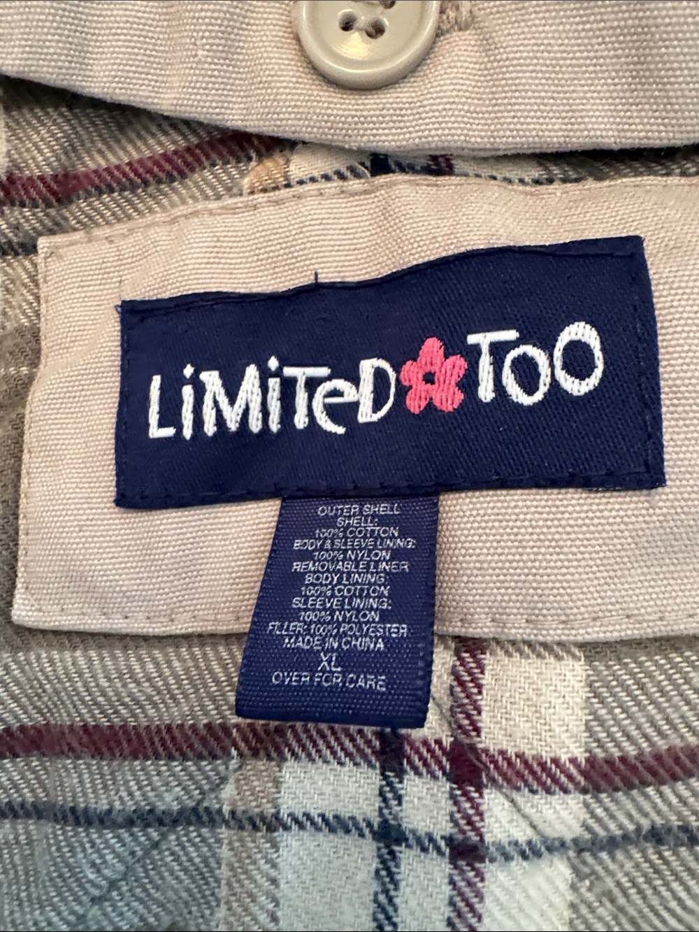 Limited Too RARE Vintage Zip up Chore Jacket Buttoned in Plaid Removeable Lining - Picture 14 of 15
